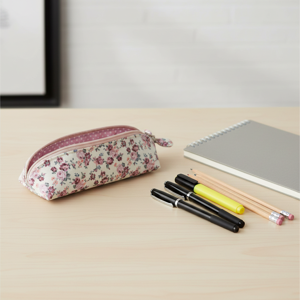 Astuccio mezza luna - cotone 100% Roselline lilla, fatto a mano