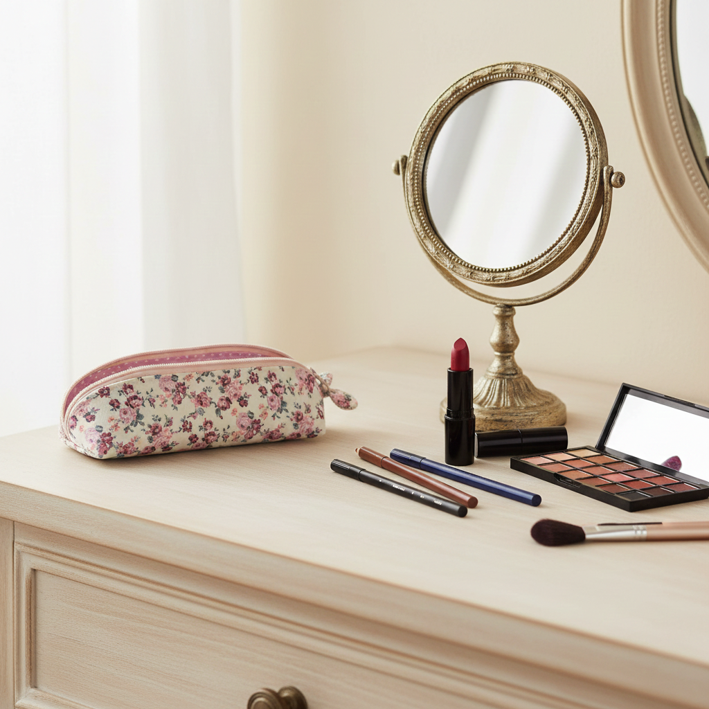 Astuccio mezza luna - cotone 100% Roselline lilla, fatto a mano