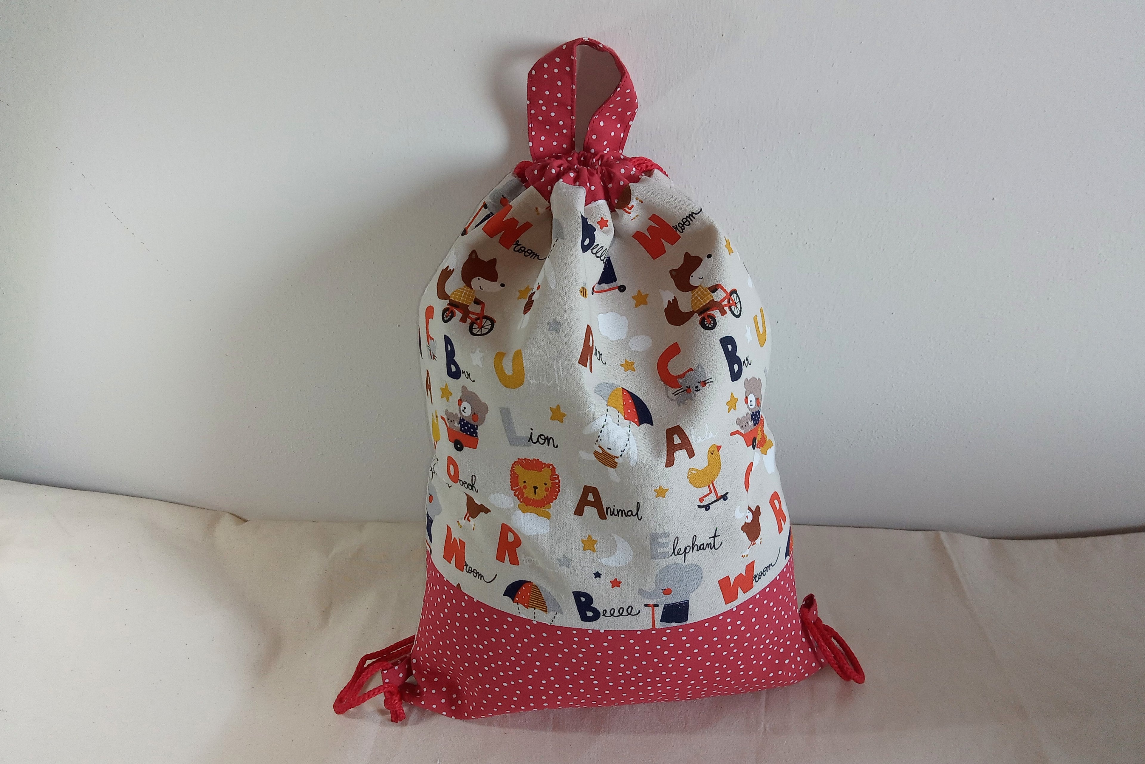 Sacca zaino artigianale per bambini - Cotone Oeko-Tex - Personalizzabile