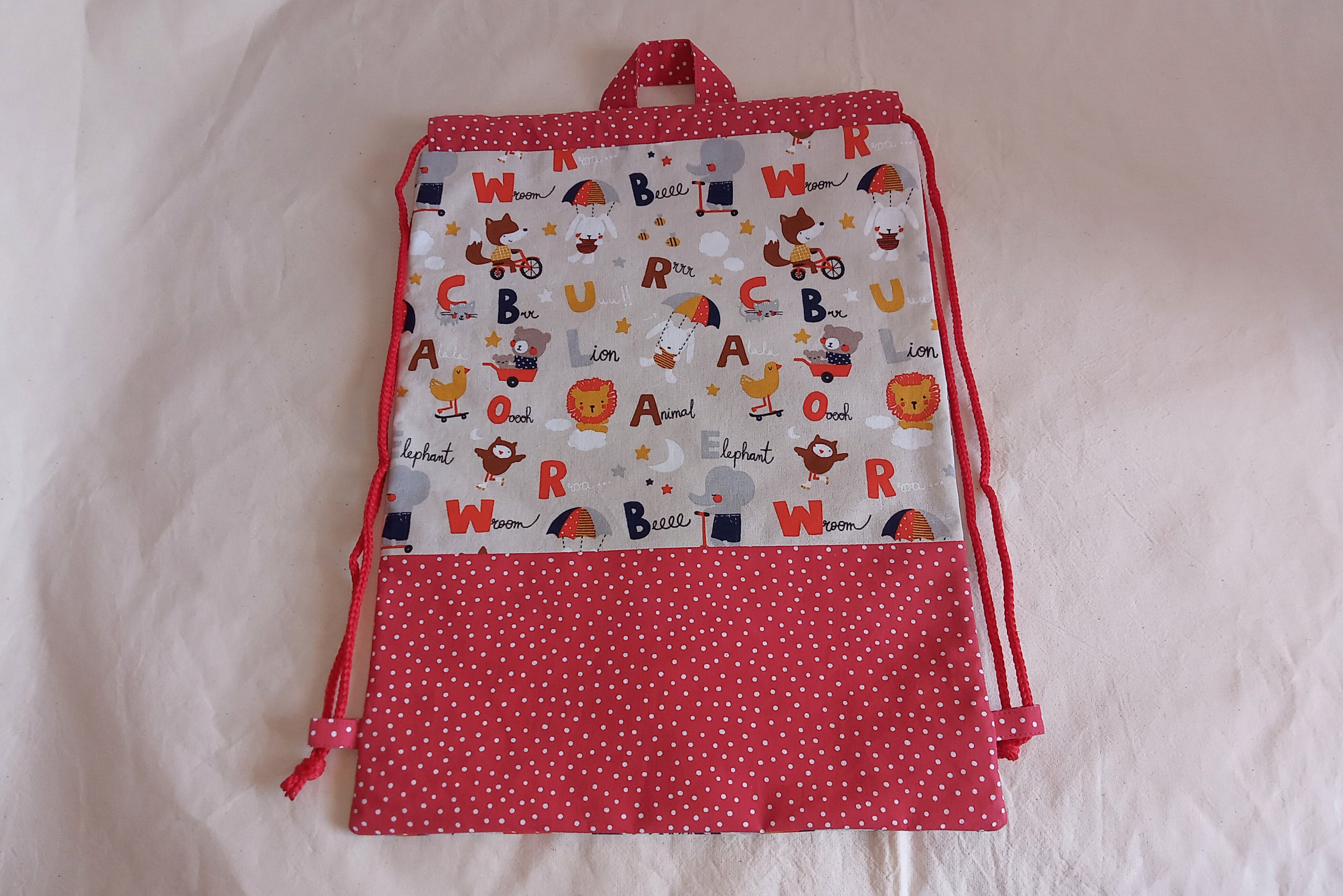 Sacca zaino artigianale per bambini - Cotone Oeko-Tex - Personalizzabile