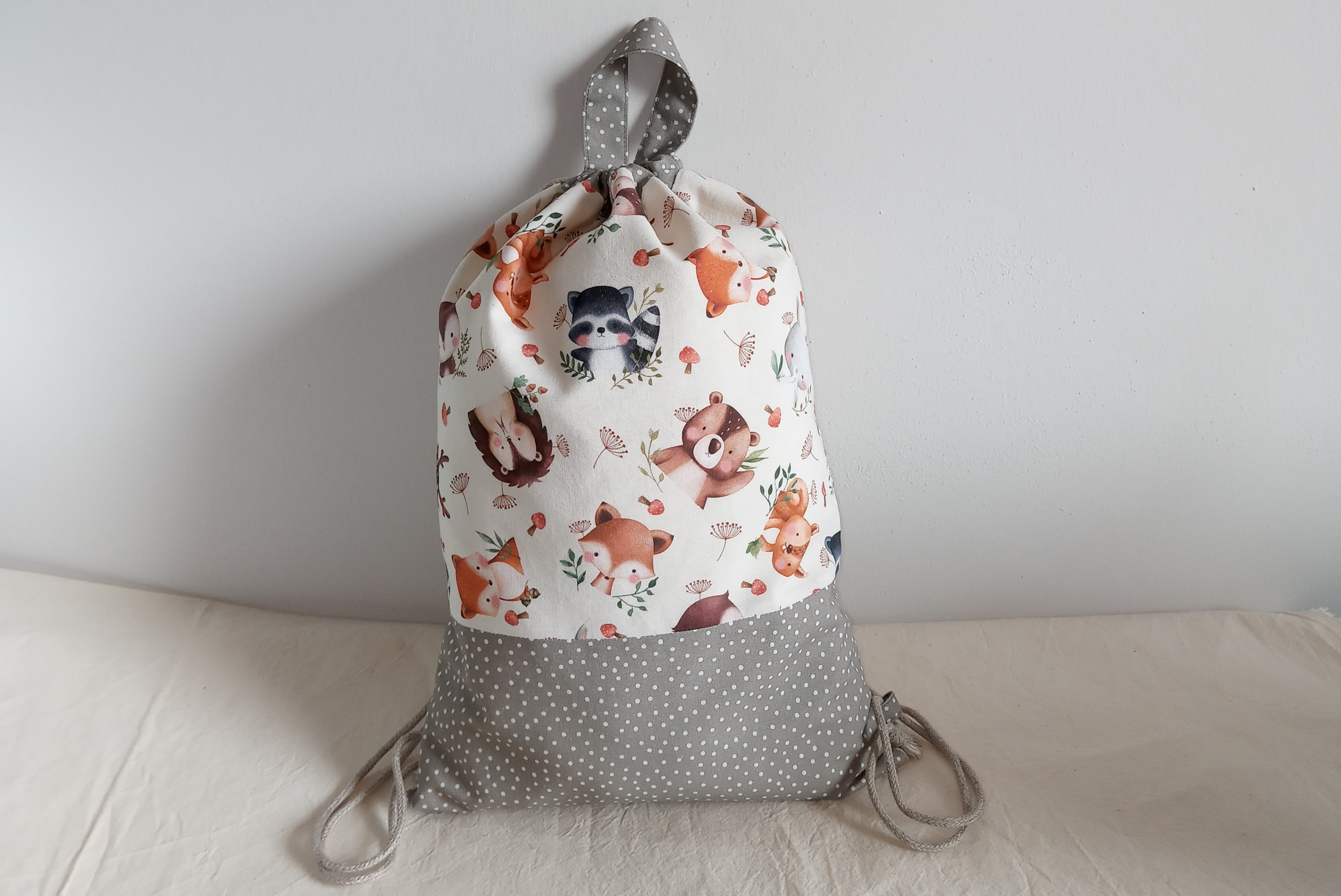 Sacca zaino artigianale per bambini - Cotone Oeko-Tex - Personalizzabile