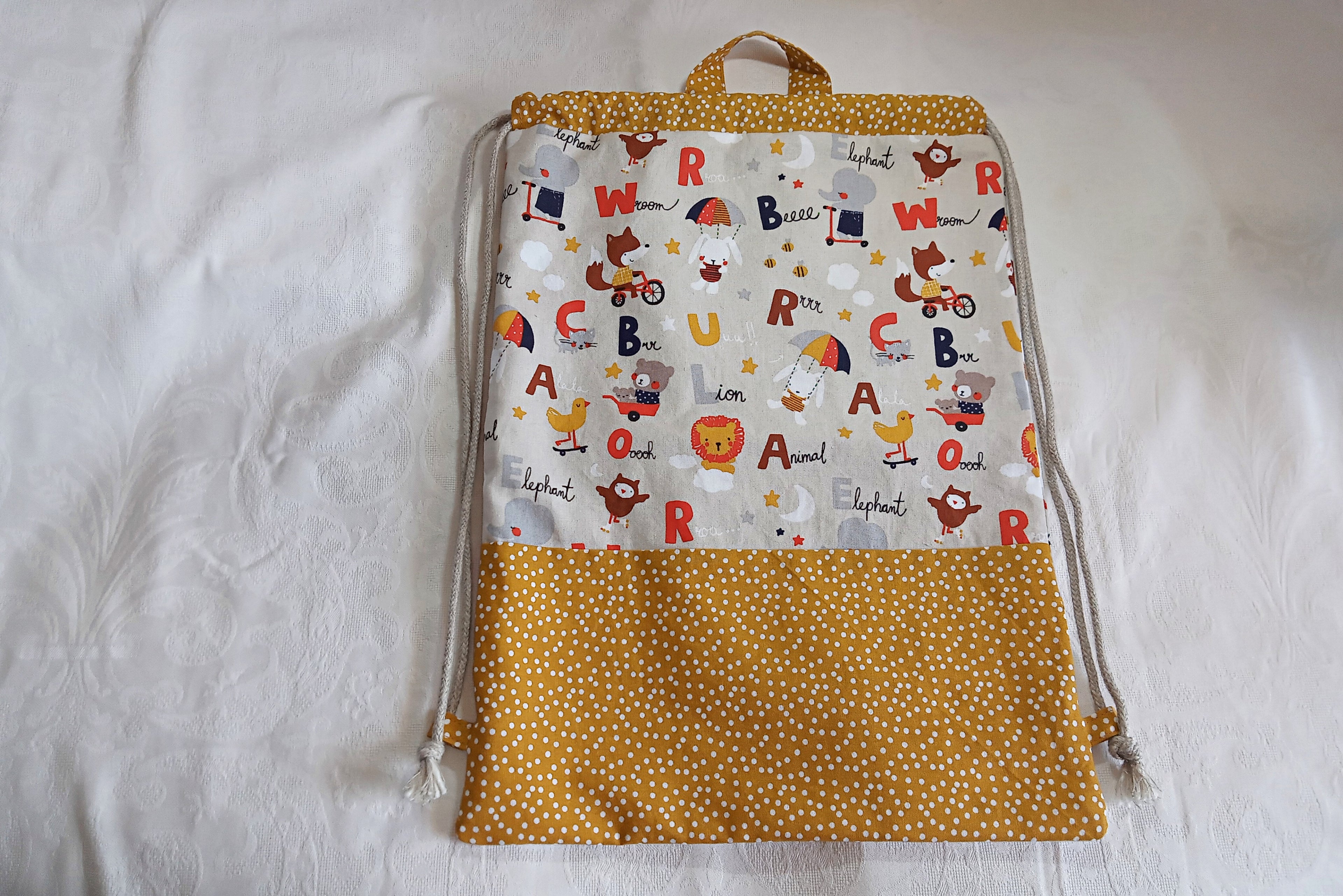 Sacca zaino artigianale per bambini - Cotone Oeko-Tex - Personalizzabile
