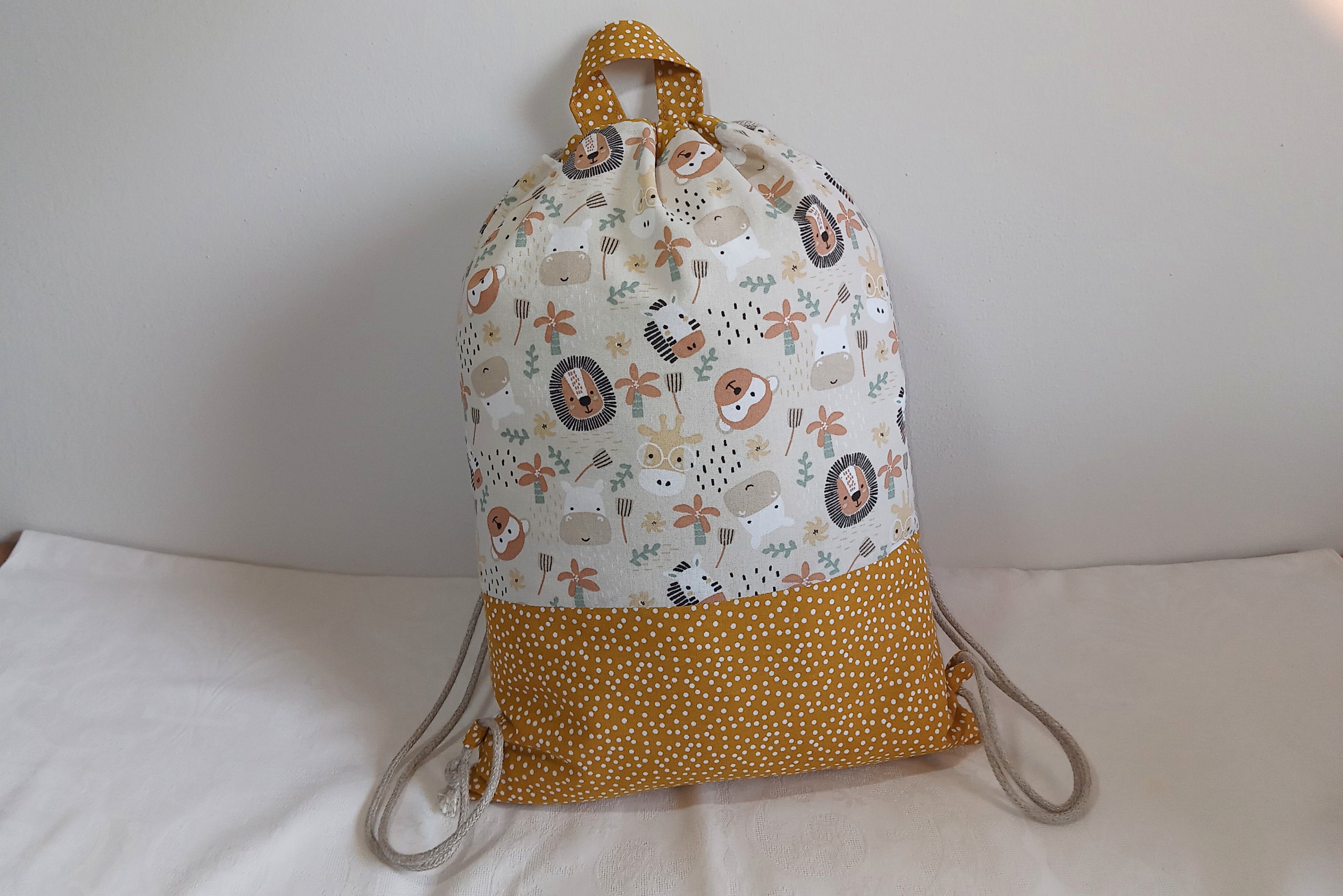 Sacca zaino artigianale per bambini - Cotone Oeko-Tex - Personalizzabile