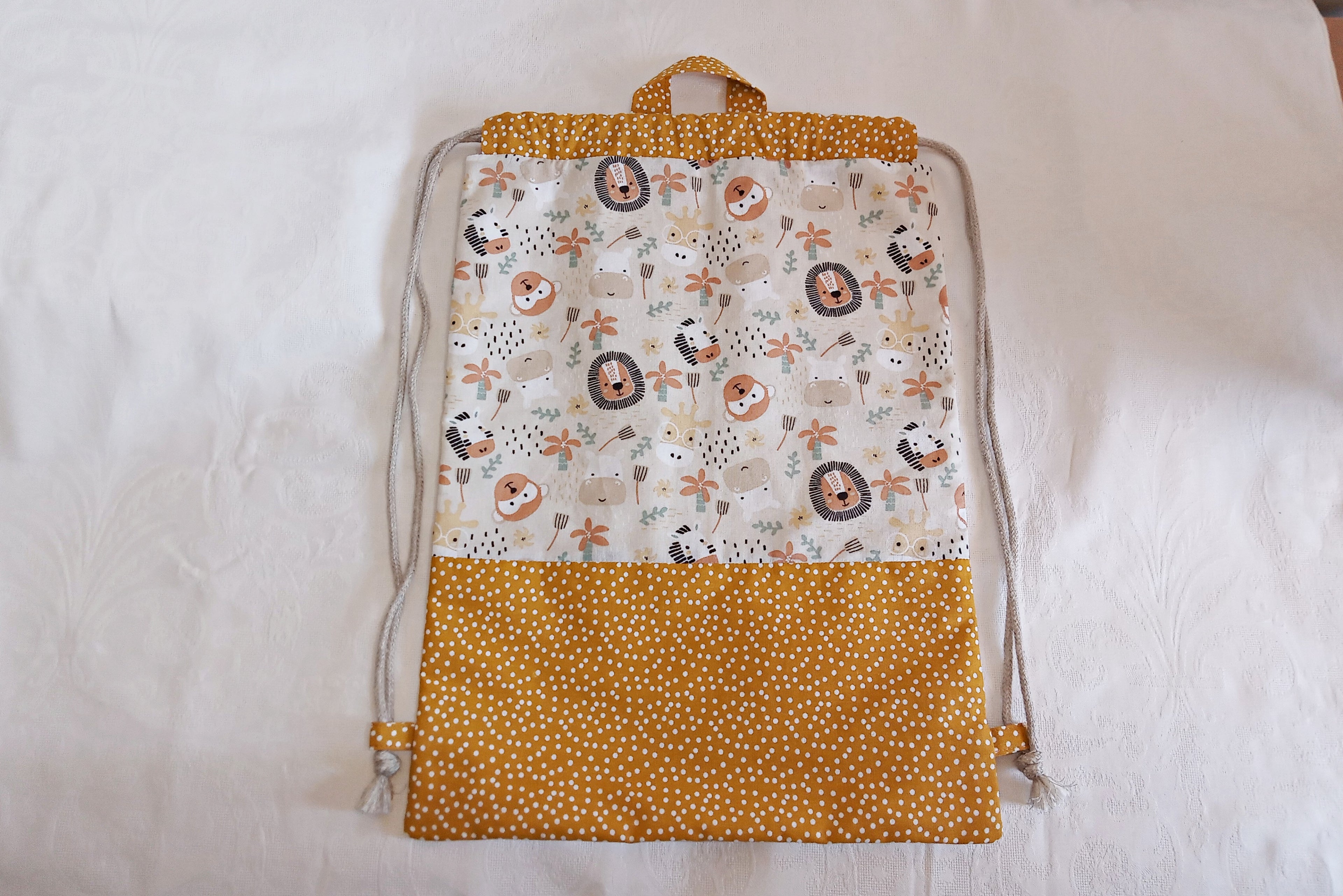 Sacca zaino artigianale per bambini - Cotone Oeko-Tex - Personalizzabile
