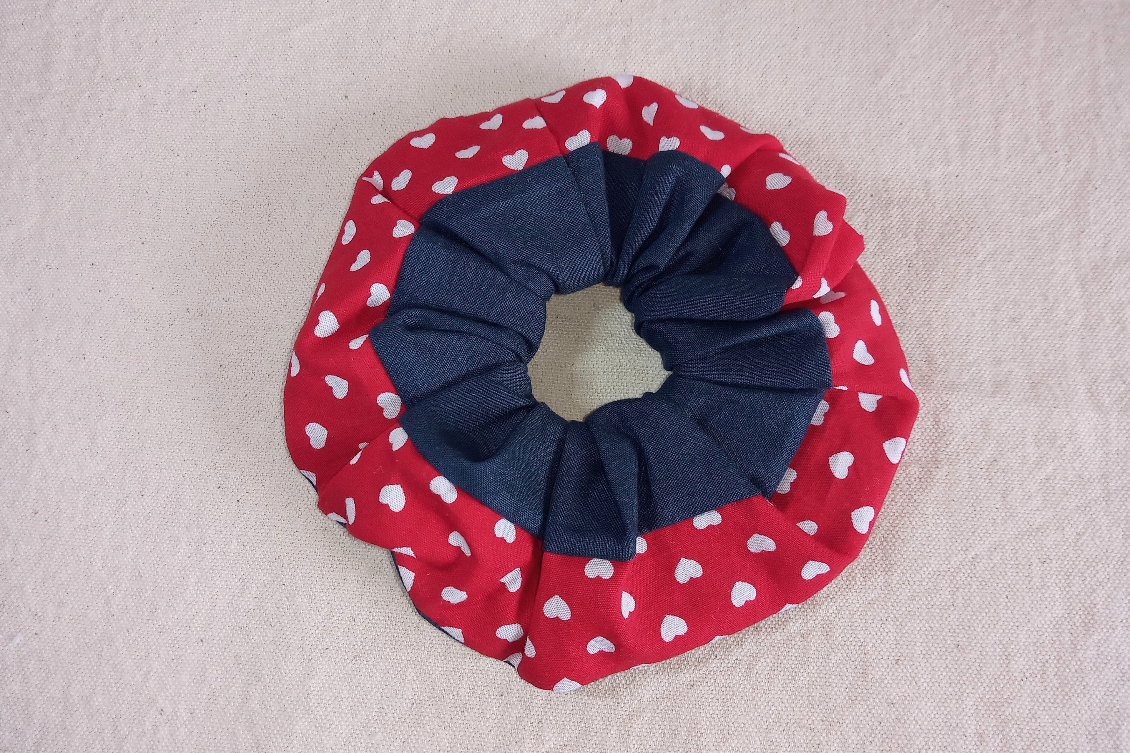 Scrunchie elastico per capelli Regular bicolore - Cotone 100%, artigianale