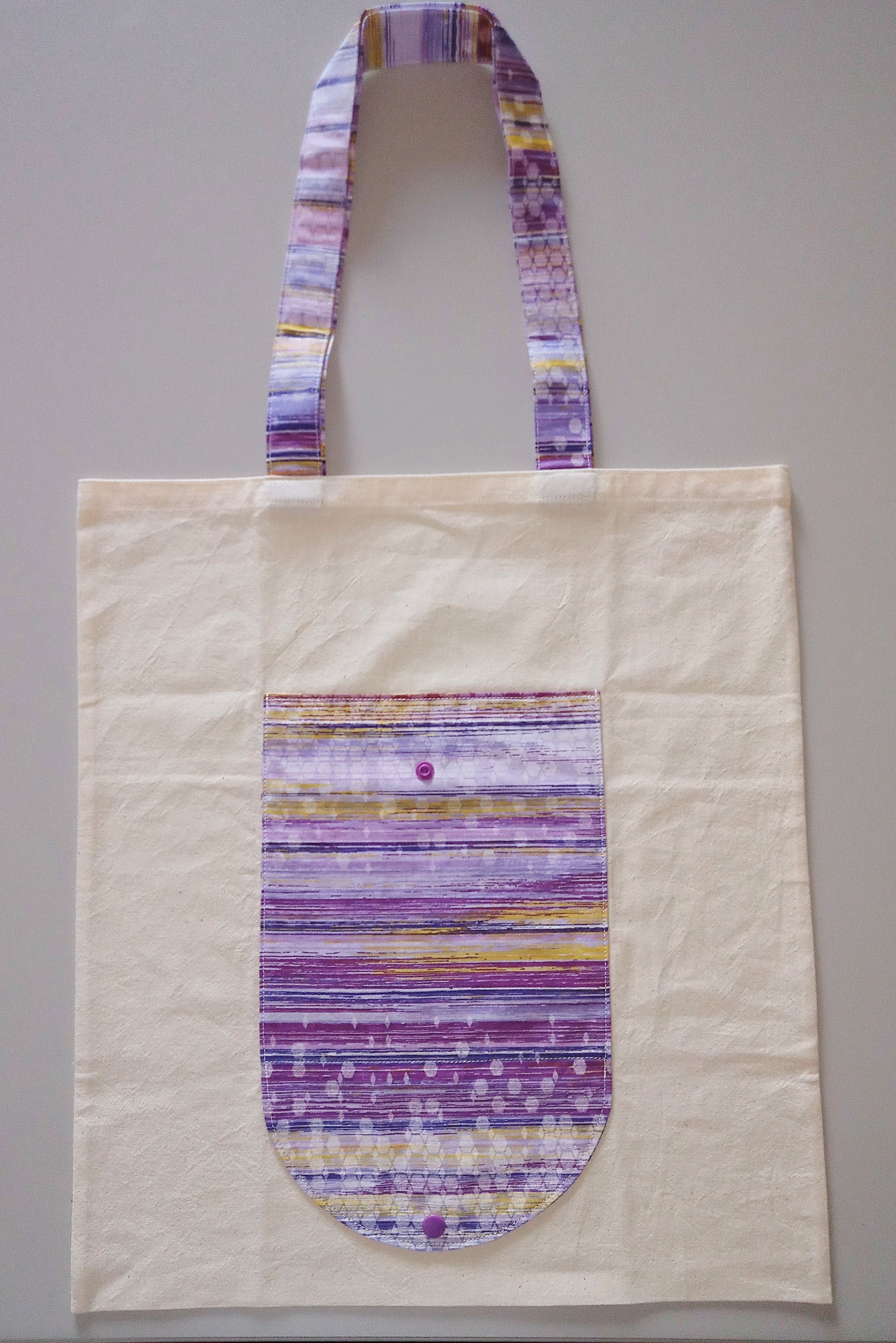 Borsa shopper richiudibile in canvas di cotone artigianale – Tasca lilla sfumata