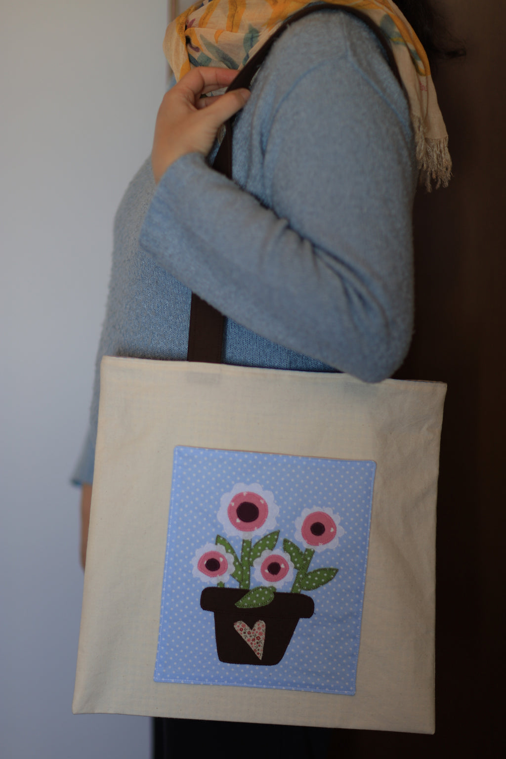 Borsa tote bag artigianale Margherita - Pezzo unico in canvas