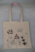 Borsa tote bag artigianale Flora - cotone naturale robusto, fatta a mano