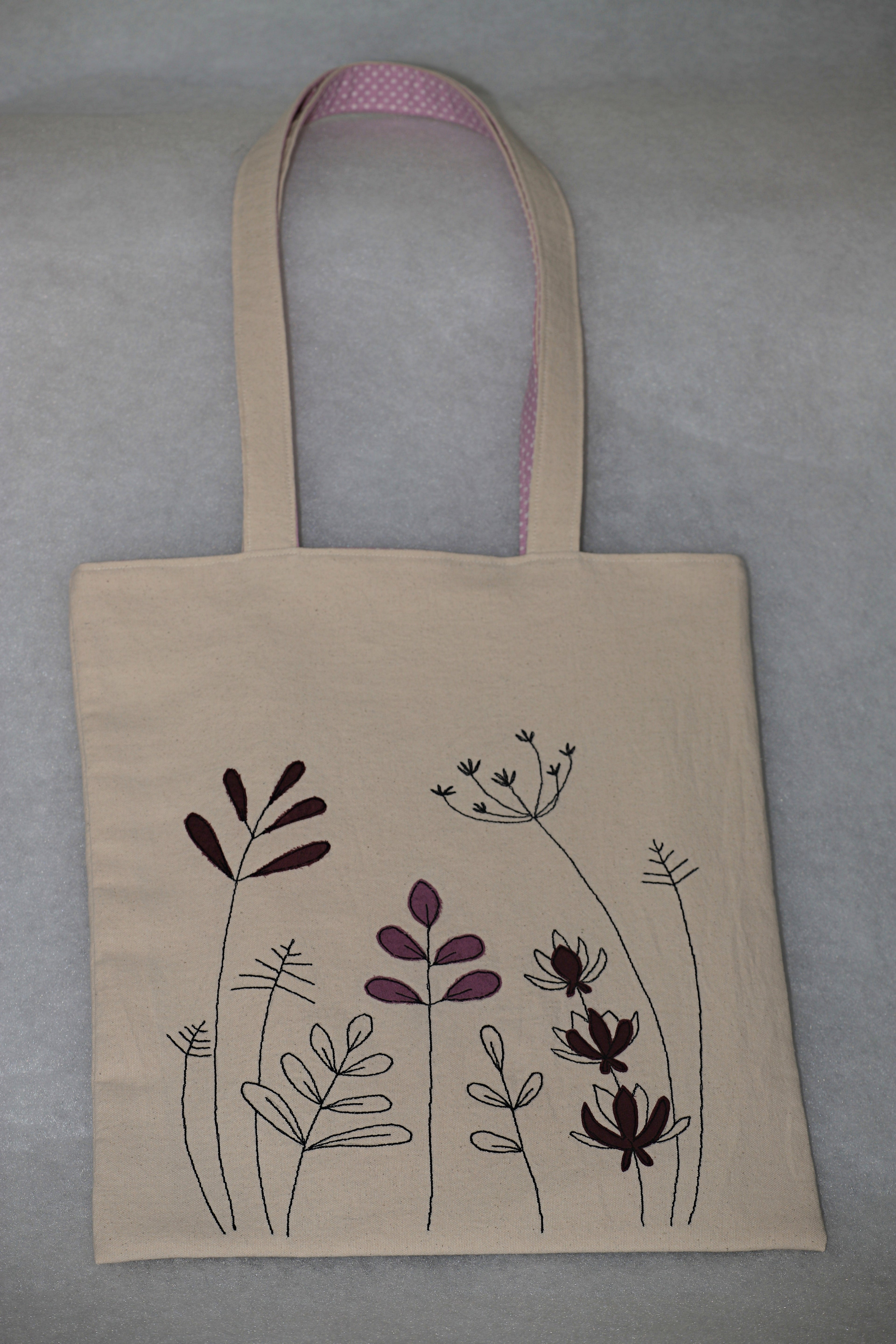Borsa tote bag artigianale Flora - cotone naturale robusto, fatta a mano