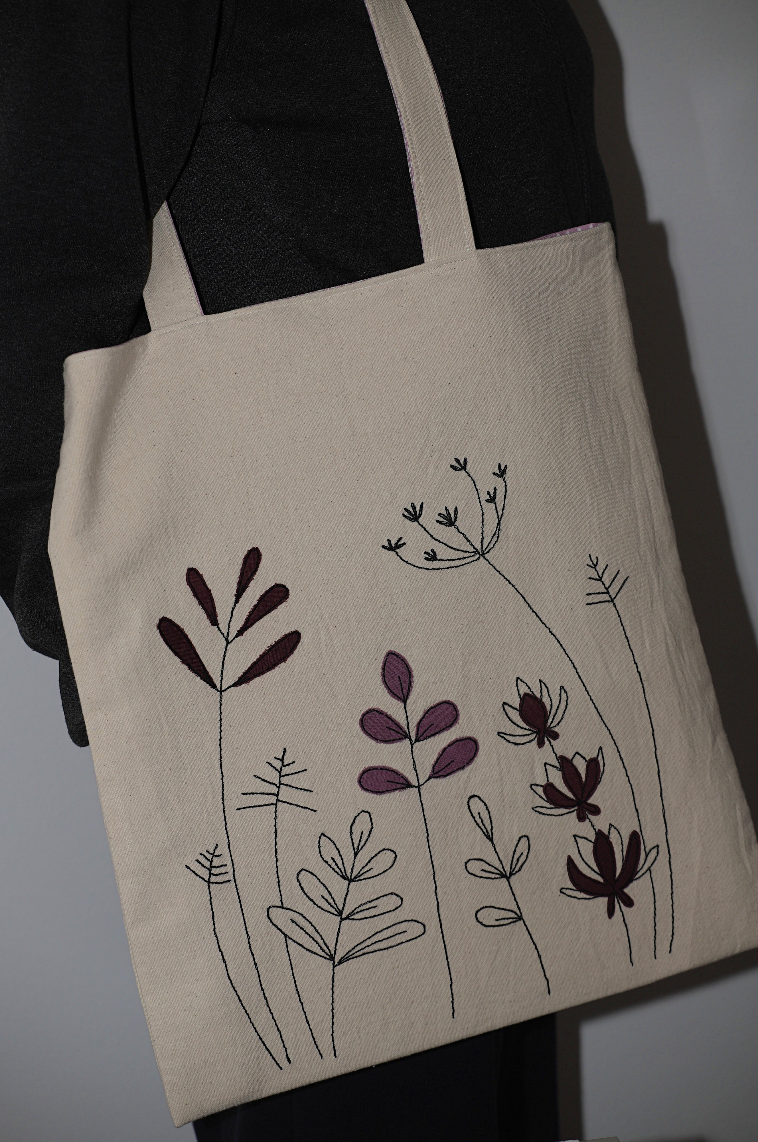 Borsa tote bag artigianale Flora - cotone naturale robusto, fatta a mano