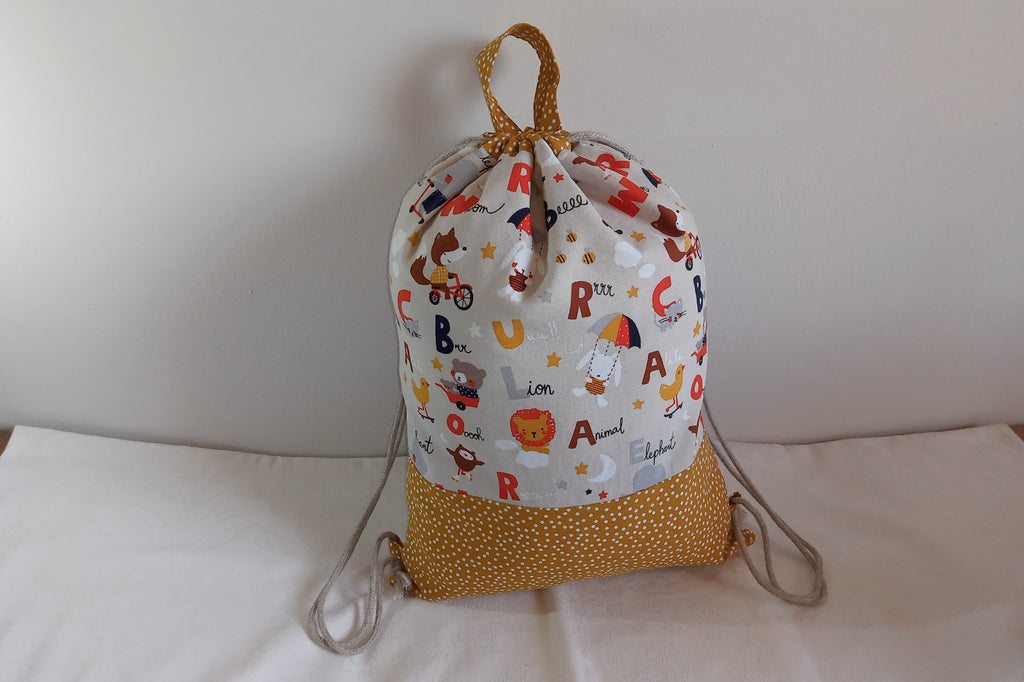 Sacca zaino artigianale per bambini - Cotone Oeko-Tex - Personalizzabile