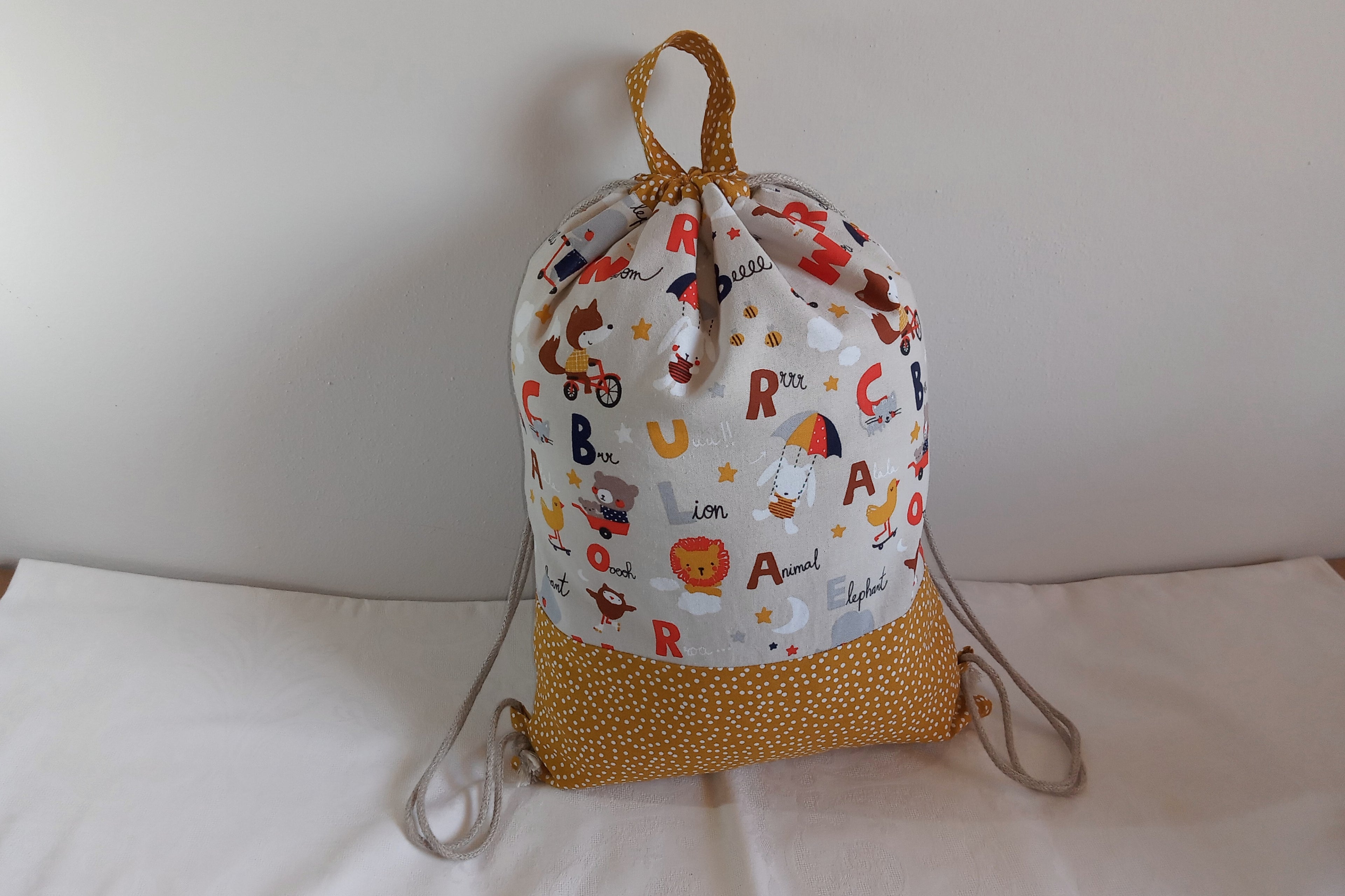 Sacca zaino artigianale per bambini - Cotone Oeko-Tex - Personalizzabile