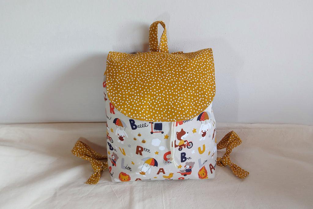 Zainetto asilo nido artigianale in cotone Oeko-Tex - Fantasia Animaletti ABC e pois