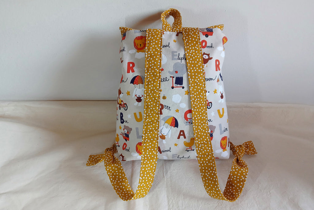 Zainetto asilo nido artigianale in cotone Oeko-Tex - Fantasia Animaletti ABC e pois